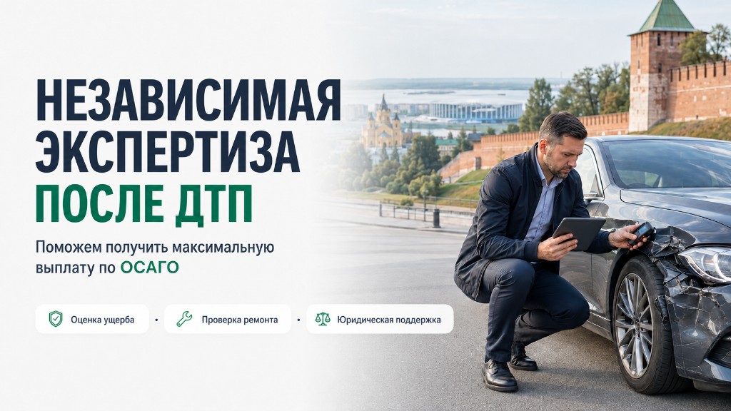 Эксперт осматривает повреждения автомобиля после ДТП